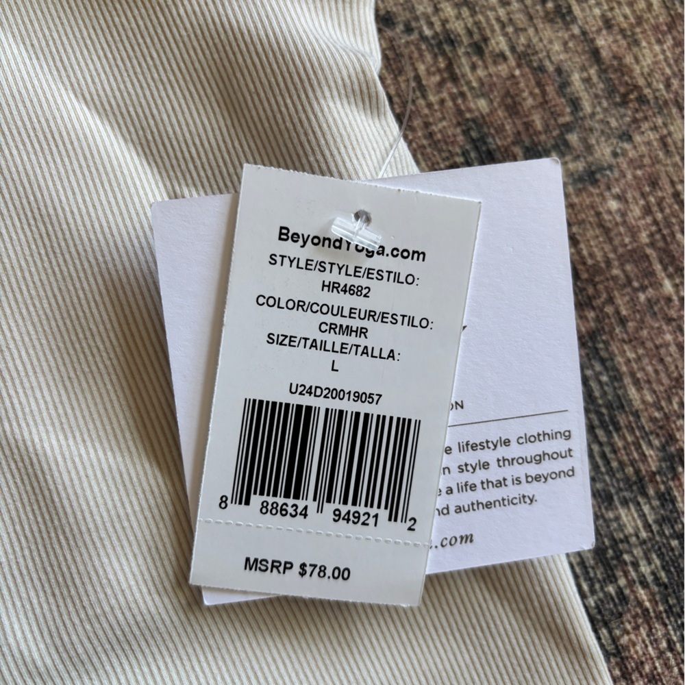 NWT Beyond Yoga Heather Rib Prep Cropped Cream Tank Size L - Picture 7 of 9